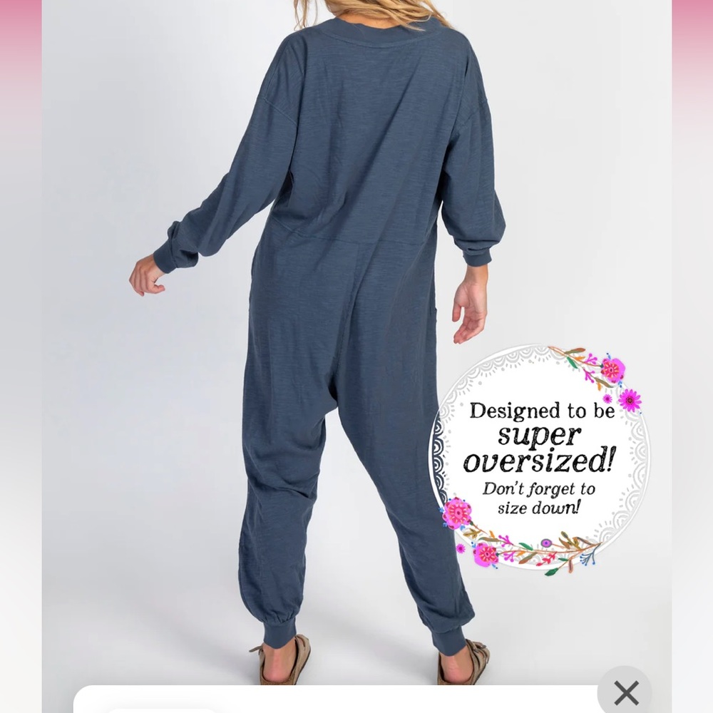 NATURAL LIFE Slate Blue V-Neck Jumpsuit - Picture 3 of 8